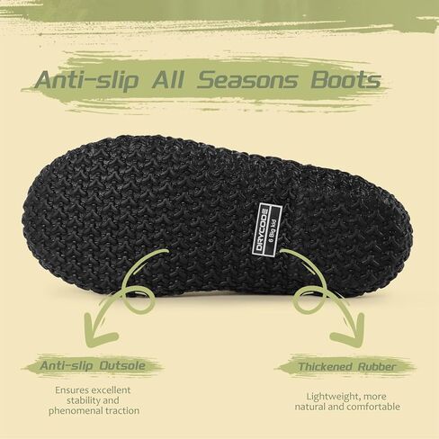 D DRYCODE Kids Rubber Rain Boots, Waterproof 5.5mm Insulated Neoprene, Anti-Slip Mud Rain Boot for Boys & Girls, Black, Size 1-13 in Kuwait