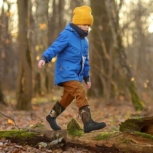 D DRYCODE Kids Rubber Rain Boots, Waterproof 5.5mm Insulated Neoprene, Anti-Slip Mud Rain Boot for Boys & Girls, Black, Size 1-13 in Kuwait