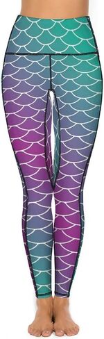 سروال يوجا نسائي عالي الخصر من Mermaid Scales مع جيوب، سروال رياضي ناعم قابل للتمدد للتمرين in Kuwait