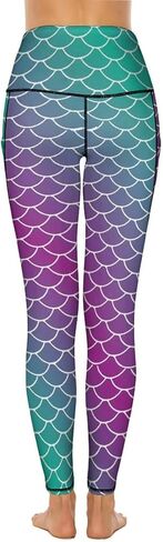 سروال يوجا نسائي عالي الخصر من Mermaid Scales مع جيوب، سروال رياضي ناعم قابل للتمدد للتمرين in Kuwait