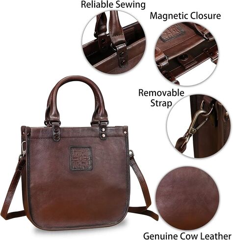 Genuine Leather Top Handle Handbag Purse for Women Vintage Over the Shoulder Bag Handmade Crossbody Satchel in Saudi Arabia