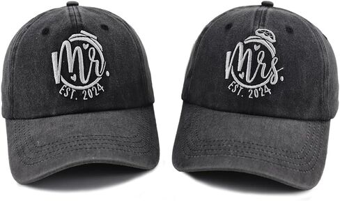 2 قطعة قبعات السيد والسيدة EST 2024 المتطابقة للرجال والنساء هدايا، قبعات بيسبول مطرزة عتيقة من القطن قابلة للتعديل in Kuwait