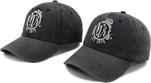 2 قطعة قبعات السيد والسيدة EST 2024 المتطابقة للرجال والنساء هدايا، قبعات بيسبول مطرزة عتيقة من القطن قابلة للتعديل in Kuwait