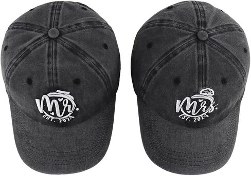 2 قطعة قبعات السيد والسيدة EST 2024 المتطابقة للرجال والنساء هدايا، قبعات بيسبول مطرزة عتيقة من القطن قابلة للتعديل in Kuwait