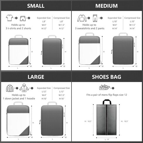 7 Set Compression Packing Cubes for Travel Suitcase Luggage Organizer Bags Set, Waterproof Grey 2 Style Packing Cube Kit Travel Essentials Accessories in Kuwait