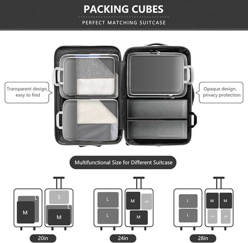 7 Set Compression Packing Cubes for Travel Suitcase Luggage Organizer Bags Set, Waterproof Grey 2 Style Packing Cube Kit Travel Essentials Accessories in Kuwait