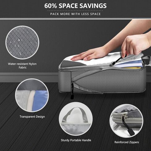 7 Set Compression Packing Cubes for Travel Suitcase Luggage Organizer Bags Set, Waterproof Grey 2 Style Packing Cube Kit Travel Essentials Accessories in Kuwait