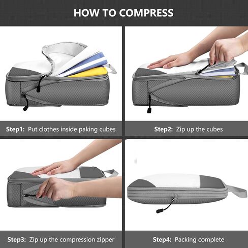 7 Set Compression Packing Cubes for Travel Suitcase Luggage Organizer Bags Set, Waterproof Grey 2 Style Packing Cube Kit Travel Essentials Accessories in Kuwait