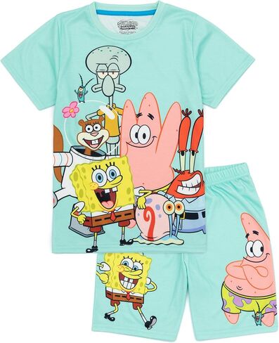 SpongeBob SquarePants Kids Pyjama Set | Boys & Girls Blue Short Sleeve T-Shirt & Shorts | Squidward Patrick Mr Krabs Gary PJs in Saudi Arabia