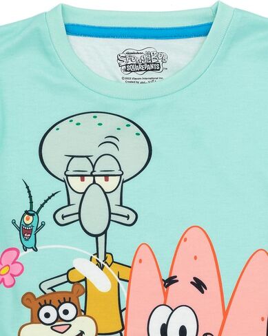 SpongeBob SquarePants Kids Pyjama Set | Boys & Girls Blue Short Sleeve T-Shirt & Shorts | Squidward Patrick Mr Krabs Gary PJs in Saudi Arabia