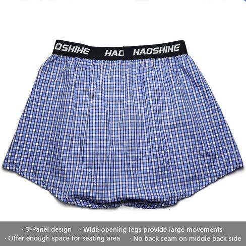 HAOSHIHE Men's woven boxer shorts 100% cotton with exposed waistband loose fit in Kuwait