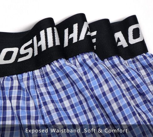 HAOSHIHE Men's woven boxer shorts 100% cotton with exposed waistband loose fit in Kuwait