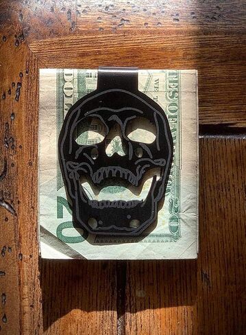 Skull Money Clip Wallet - Practical, Slim, Minimalist Stainless Steel Cash Holder - Front Pocket Credit Card, Business Card, Paper Money Clamp - Day Of Dead Skull - Gift for Men in Saudi Arabia