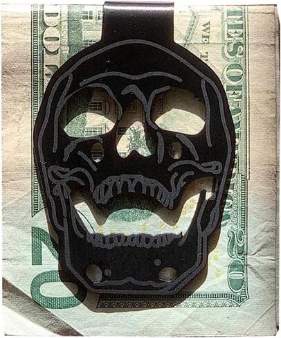 Skull Money Clip Wallet - Practical, Slim, Minimalist Stainless Steel Cash Holder - Front Pocket Credit Card, Business Card, Paper Money Clamp - Day Of Dead Skull - Gift for Men in Saudi Arabia