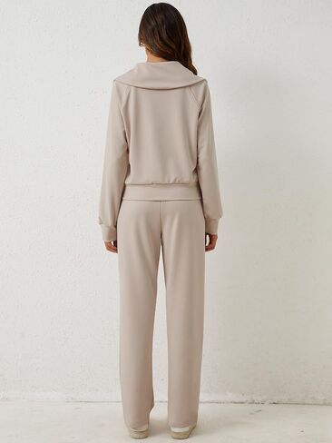 YKR Womens 2 Piece Sweatsuits Oversized Half Zip Pullover Sweatshirt with Wide Leg Sweatpants Lounge Sets Tracksuit Apricot S 1 in Saudi Arabia