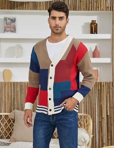 Arssm Mens Cardigan Sweater Knitted Long Sleeve V Neck Button Down Sweaters Casual Cardigans in Kuwait