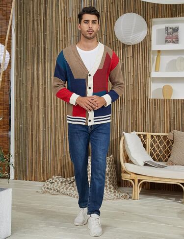 Arssm Mens Cardigan Sweater Knitted Long Sleeve V Neck Button Down Sweaters Casual Cardigans in Kuwait