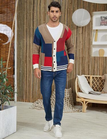 Arssm Mens Cardigan Sweater Knitted Long Sleeve V Neck Button Down Sweaters Casual Cardigans in Kuwait