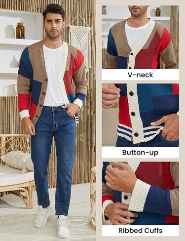 Arssm Mens Cardigan Sweater Knitted Long Sleeve V Neck Button Down Sweaters Casual Cardigans in Kuwait
