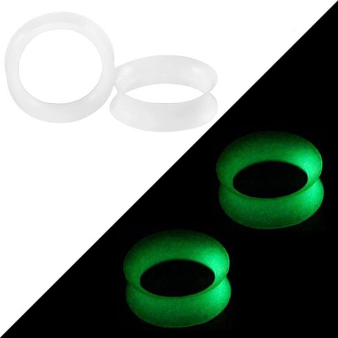 Pair 1/2" (12MM) GLOW IN THE DARK CLEAR SILICONE EARSKIN TUNNELS Double Flare Gauges Super Ultra Thin Soft Flexible Flesh Plugs (2pcs) in Saudi Arabia