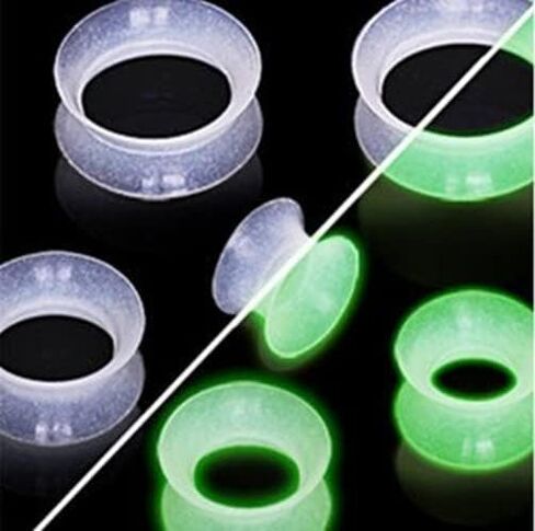 Pair 1/2" (12MM) GLOW IN THE DARK CLEAR SILICONE EARSKIN TUNNELS Double Flare Gauges Super Ultra Thin Soft Flexible Flesh Plugs (2pcs) in Saudi Arabia