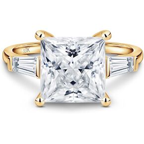 ISAAC WOLF Certified 10k Gold 4.50 Carats Princess Tapered Baguette Moissanite Rings
