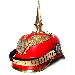 AnNafi Red German Pickelhaube Helmet | Leather Pickelhauben Imperial Prussian Helmet | Brass Military Officer Spiked Men’s Costume | WWI & WWII Army Vintage Helmets Replica LARP Re-Enactment Cosplay in Kuwait