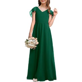 Galawaqe Kids Junior Bridesmaid Dresses Chiffon Flower Girl Dress for Teen Girl Long Party Pageant Gowns