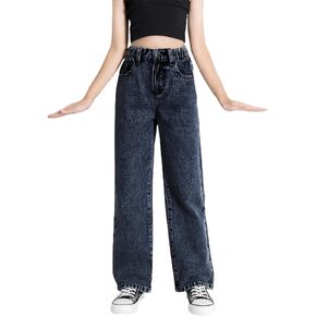 روموي بنطلون جينز كلاسيكي للبنات بخصر مرتفع وقصة مستقيمة وقصة عادية in Kuwait