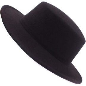 QUUPY Fashion Classic Black Wool Blend Fedora Hat Brim Flat Church Derby Cap in Kuwait