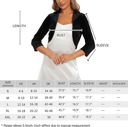 MINTLIMIT Women Velvet Bolero Shrug 3/4 Sleeve Open Front Bolero Cropped Cardigans Casual Elegant Shrugs for Dress in Saudi Arabia