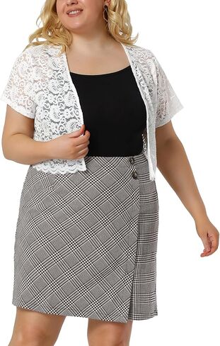 Agnes Orinda Plus Size Bolero Shrug for Women Short Sleeve Crochet Lace Open Front Cropped Cardigan in Saudi Arabia