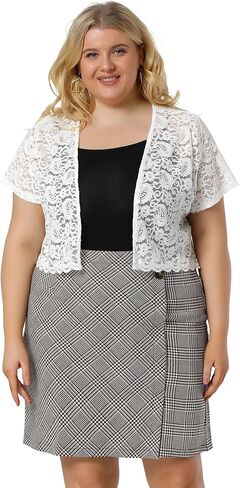Agnes Orinda Plus Size Bolero Shrug for Women Short Sleeve Crochet Lace Open Front Cropped Cardigan in Saudi Arabia