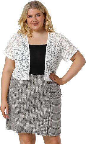 Agnes Orinda Plus Size Bolero Shrug for Women Short Sleeve Crochet Lace Open Front Cropped Cardigan in Saudi Arabia