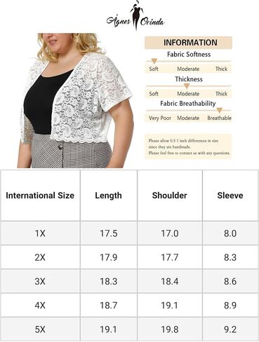Agnes Orinda Plus Size Bolero Shrug for Women Short Sleeve Crochet Lace Open Front Cropped Cardigan in Saudi Arabia