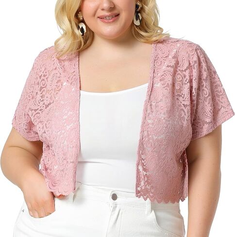 Agnes Orinda Plus Size Bolero Shrug for Women Short Sleeve Crochet Lace Open Front Cropped Cardigan in Saudi Arabia