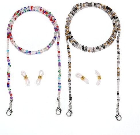 HOLLOSPORT 2 حزمة حبل قناع الوجه مطرز مع 4 نهايات سلسلة النظارات للنساء والفتيات، حامل ملحقات نظارات العين حزام قلادة حول الرقبة للبالغين in Kuwait