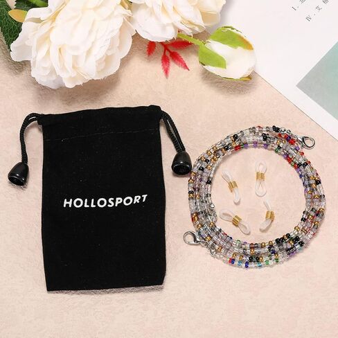 HOLLOSPORT 2 حزمة حبل قناع الوجه مطرز مع 4 نهايات سلسلة النظارات للنساء والفتيات، حامل ملحقات نظارات العين حزام قلادة حول الرقبة للبالغين in Kuwait