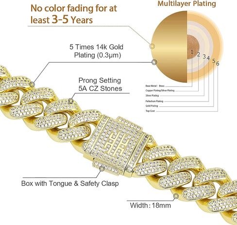 KRKC&CO 12mm/18mm/15mm/20mm Iced Cuban Link Chain for Men, 14k Gold Cuban Chain Necklace, Cuban Choker, Hip Hop Jewelry, Prong-Setting 5A CZ Stones, Durable Anti-Tarnish Urban Street-wear in Saudi Arabia