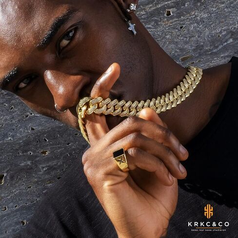 KRKC&CO 12mm/18mm/15mm/20mm Iced Cuban Link Chain for Men, 14k Gold Cuban Chain Necklace, Cuban Choker, Hip Hop Jewelry, Prong-Setting 5A CZ Stones, Durable Anti-Tarnish Urban Street-wear in Saudi Arabia