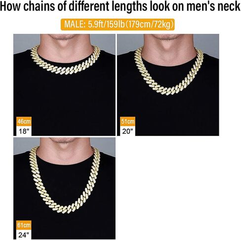 KRKC&CO 12mm/18mm/15mm/20mm Iced Cuban Link Chain for Men, 14k Gold Cuban Chain Necklace, Cuban Choker, Hip Hop Jewelry, Prong-Setting 5A CZ Stones, Durable Anti-Tarnish Urban Street-wear in Saudi Arabia