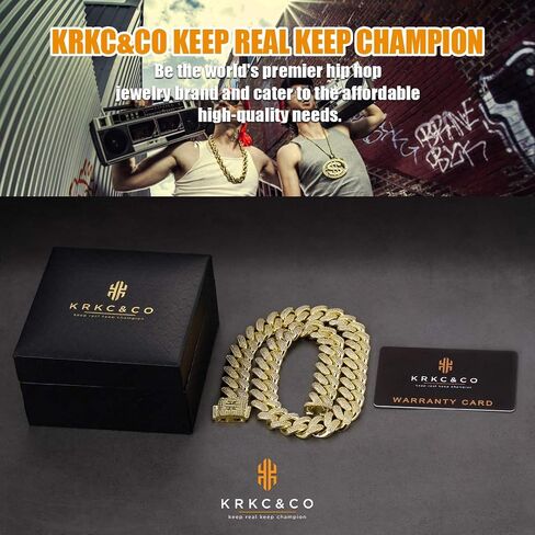 KRKC&CO 12mm/18mm/15mm/20mm Iced Cuban Link Chain for Men, 14k Gold Cuban Chain Necklace, Cuban Choker, Hip Hop Jewelry, Prong-Setting 5A CZ Stones, Durable Anti-Tarnish Urban Street-wear in Saudi Arabia