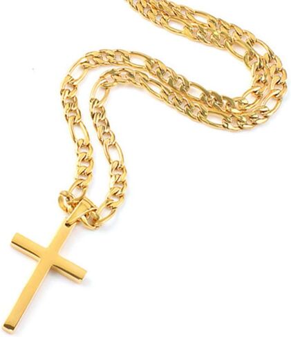 قلادة سلسلة ربط فيجارو ذهبية من FZTN للرجال والنساء والمراهقين والأولاد 18 قيراط مطلية بالذهب من الفولاذ المقاوم للصدأ، مجوهرات عصرية، يمكن ارتداؤها بمفردها أو مع قلادة، 18-26 بوصة in Kuwait