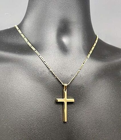 قلادة سلسلة ربط فيجارو ذهبية من FZTN للرجال والنساء والمراهقين والأولاد 18 قيراط مطلية بالذهب من الفولاذ المقاوم للصدأ، مجوهرات عصرية، يمكن ارتداؤها بمفردها أو مع قلادة، 18-26 بوصة in Kuwait