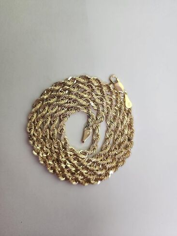 Galaxy Gold GG MADE IN USA SOLID GOLD 14K SOLID GOLD DIAMOND CUT ROPE MENS CHAIN 4MM THICK mens 14k STAMPED gold rope chain YELLOW GOLD Lobster Clasp MADE IN USA 18 inch to 30 inch in Saudi Arabia