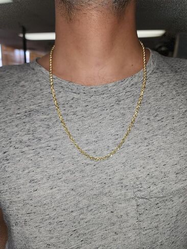 Galaxy Gold GG MADE IN USA SOLID GOLD 14K SOLID GOLD DIAMOND CUT ROPE MENS CHAIN 4MM THICK mens 14k STAMPED gold rope chain YELLOW GOLD Lobster Clasp MADE IN USA 18 inch to 30 inch in Saudi Arabia