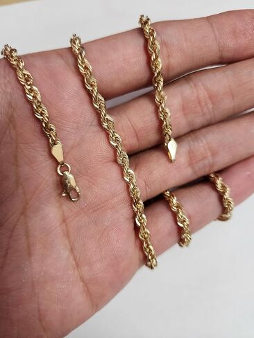 Galaxy Gold GG MADE IN USA SOLID GOLD 14K SOLID GOLD DIAMOND CUT ROPE MENS CHAIN 4MM THICK mens 14k STAMPED gold rope chain YELLOW GOLD Lobster Clasp MADE IN USA 18 inch to 30 inch in Saudi Arabia