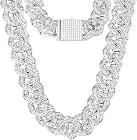 KRKC&CO 12mm/18mm/15mm/20mm Iced Cuban Link Chain for Men, 14k Gold Cuban Chain Necklace, Cuban Choker, Hip Hop Jewelry, Prong-Setting 5A CZ Stones, Durable Anti-Tarnish Urban Street-wear in Saudi Arabia
