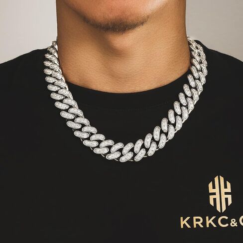 KRKC&CO 12mm/18mm/15mm/20mm Iced Cuban Link Chain for Men, 14k Gold Cuban Chain Necklace, Cuban Choker, Hip Hop Jewelry, Prong-Setting 5A CZ Stones, Durable Anti-Tarnish Urban Street-wear in Saudi Arabia