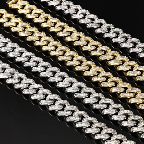 KRKC&CO 12mm/18mm/15mm/20mm Iced Cuban Link Chain for Men, 14k Gold Cuban Chain Necklace, Cuban Choker, Hip Hop Jewelry, Prong-Setting 5A CZ Stones, Durable Anti-Tarnish Urban Street-wear in Saudi Arabia
